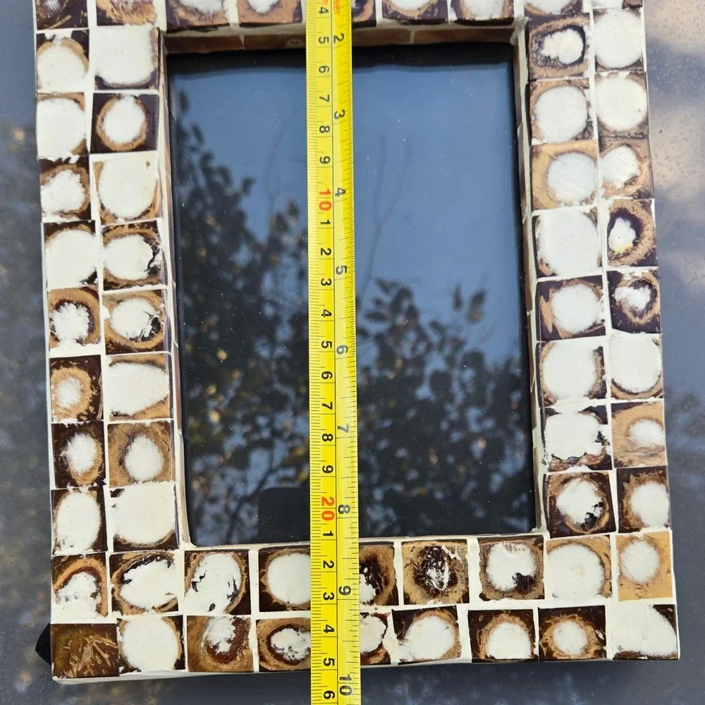 Mosaic Tile Handmade Photo Frame Viet Lacquer Interior Brown White Decor Vintage